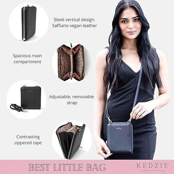 KEDZIE Soft Vegan Leather Crossbody Bag Detachable Shoulder Strap Blue NEW W/Tag - Picture 5 of 14